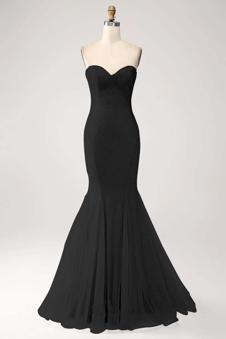 Strapless Sleeveless Long Mermaid Prom Dress With Beading Tulle