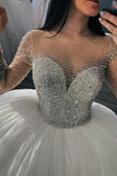Shimmery Crystal Long Sleeve Ball Gown Wedding Dress with Beadings BM bride