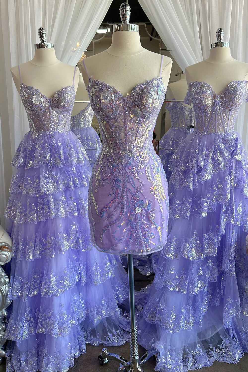 Glitter Lilac Corset Sequins Tight Short Homecoming Dress with Appliques Bmbride