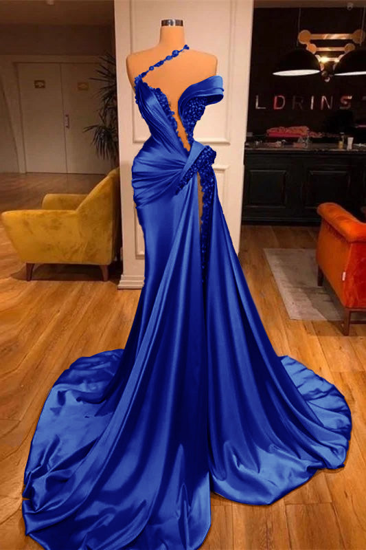 Mermaid Off the Shoulder Sleeveless Prom Dress Long Beadings With Split BMBRIDE