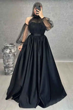 Halter Long Sleeves Sweetheart Long Prom Dress With Pleated
