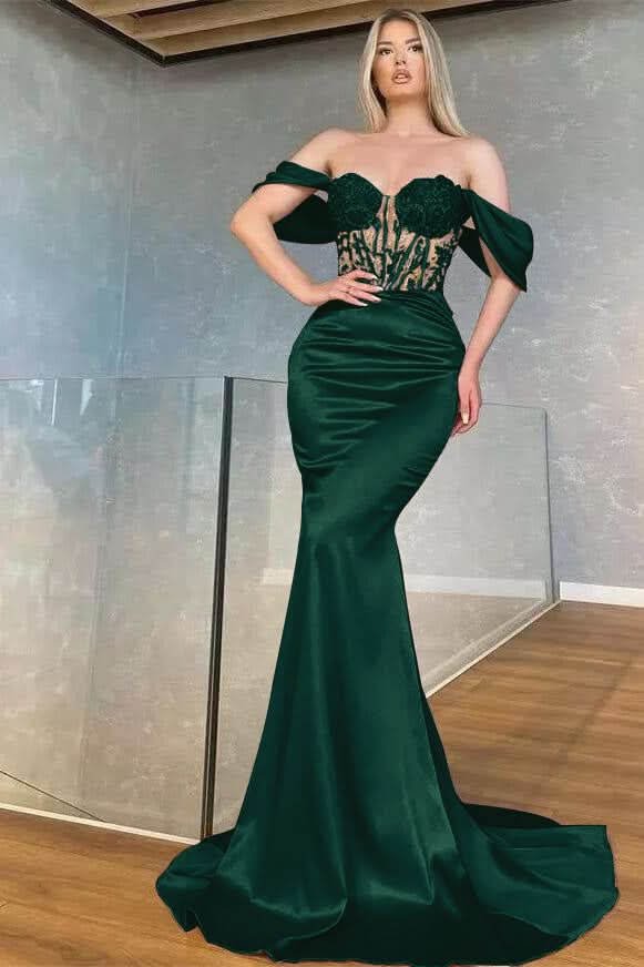 Off-the-Shoulder Sweetheart Mermaid Prom Dress with Beads BM bride