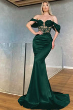 Off-the-Shoulder Sweetheart Mermaid Prom Dress with Beads BM bride