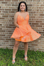 Glitter Hot Pink A-Line Short Homecoming Dress with Pockets Bmbride