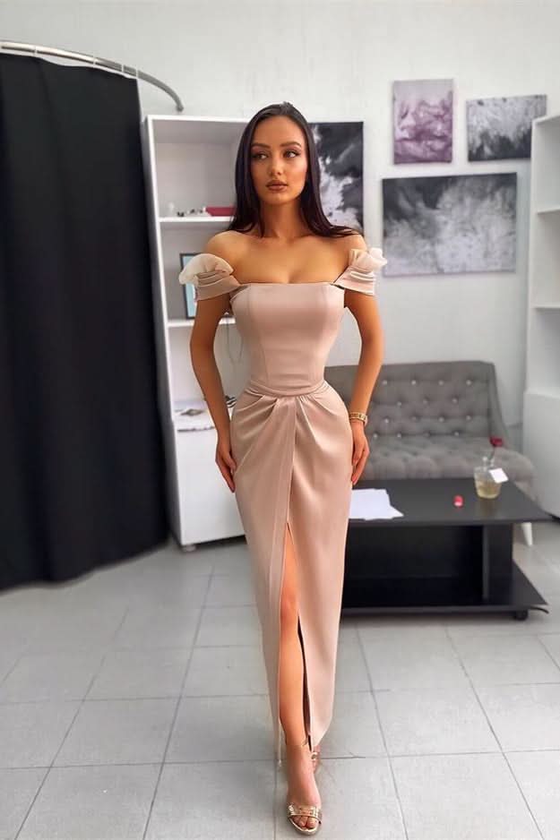 Charming Lotus Root Pink Strapless Mermaid Prom Dress with Pleated Ruffles BM bride