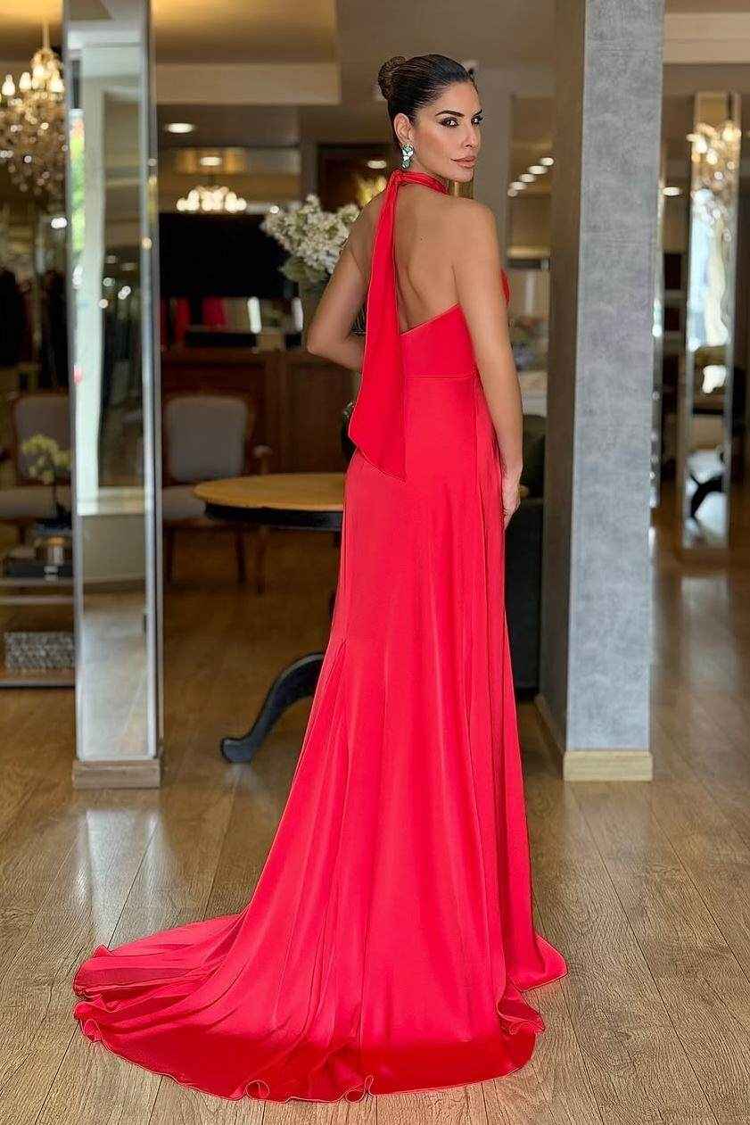 Halter Sleeveless High Waist Mermaid Long Prom Dress With Pleated