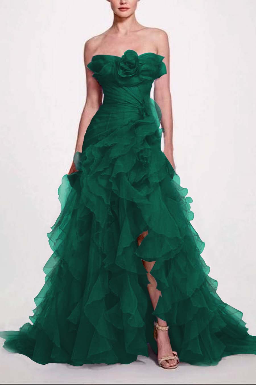 Strapless Sleeveless Long High Split Prom Dress With Pleated BMBRIDE