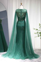 Jewel Neck Mermaid Prom Dress Cap Sleeves Tulle With Appliques Diamond