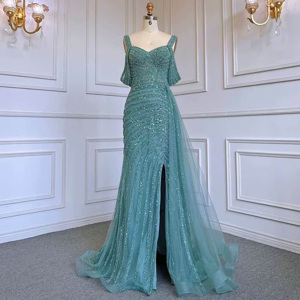 Elegant Beaded Mermaid Party Dress with Sequins BM bride
