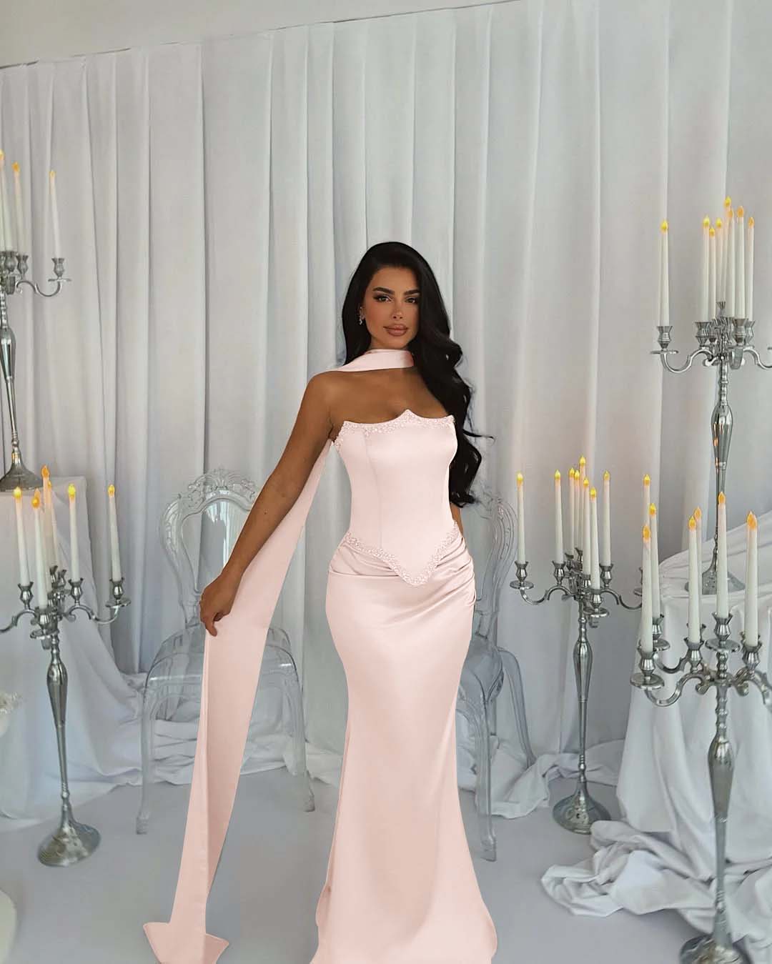 Strapless Sleeveless Long Mermaid Prom Dress With Beading Pleated BMBRIDE