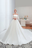 Off-the-Shoulder Half Sleeve Satin Wedding Dress BM bride