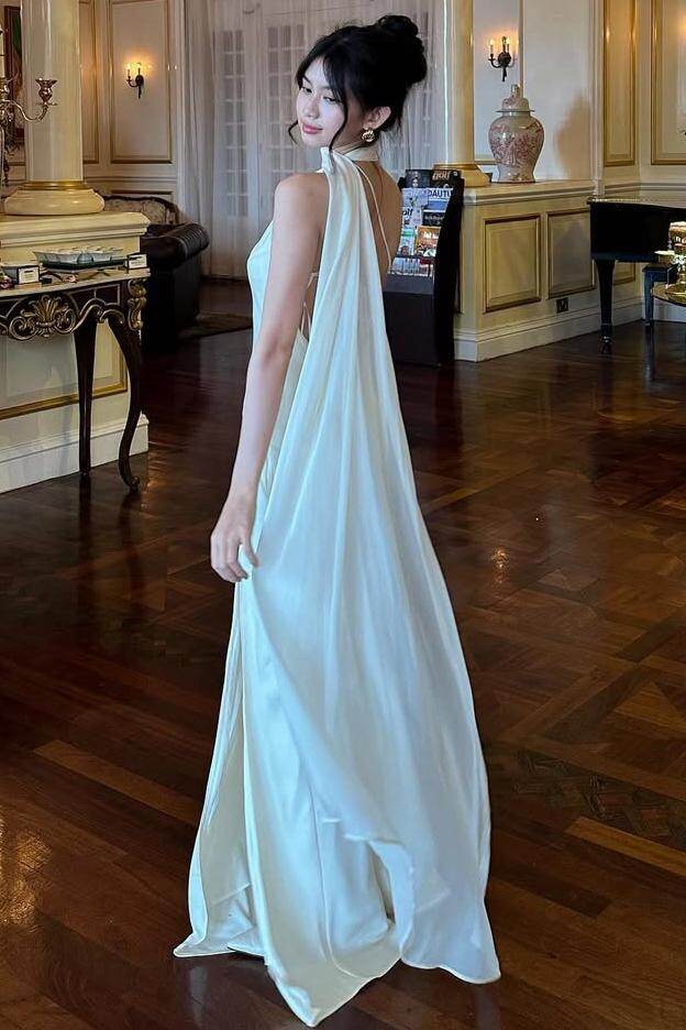 Halter Sleeveless Backless Long Mermaid Prom Dress With Pleated