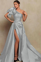 Vintage Burgundy One-Shoulder Mermaid Prom Dress with Slit BM bride