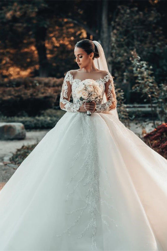Off-the-Shoulder Ball Gown Lace Wedding Dress BM bride