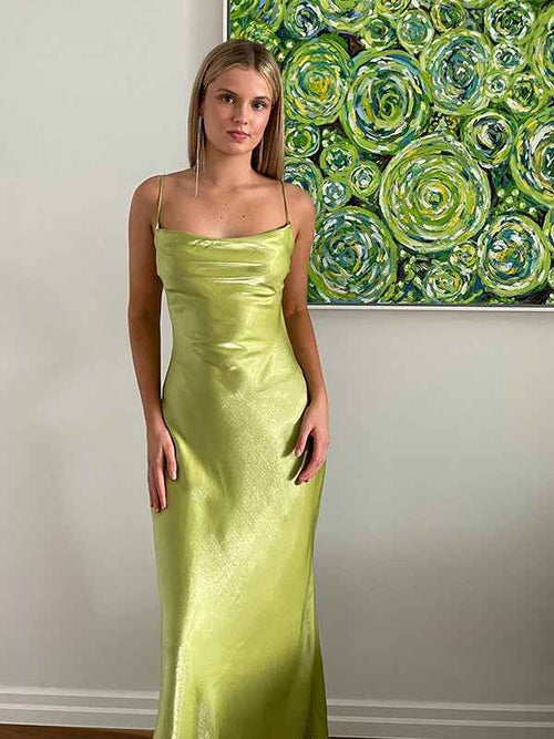 Light Green Sheath Spaghetti Straps Long Prom Party Dress with Backless BMBRIDE