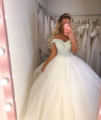 Long Princess Off-the-Shoulder Wedding Dress with Tulle BM bride