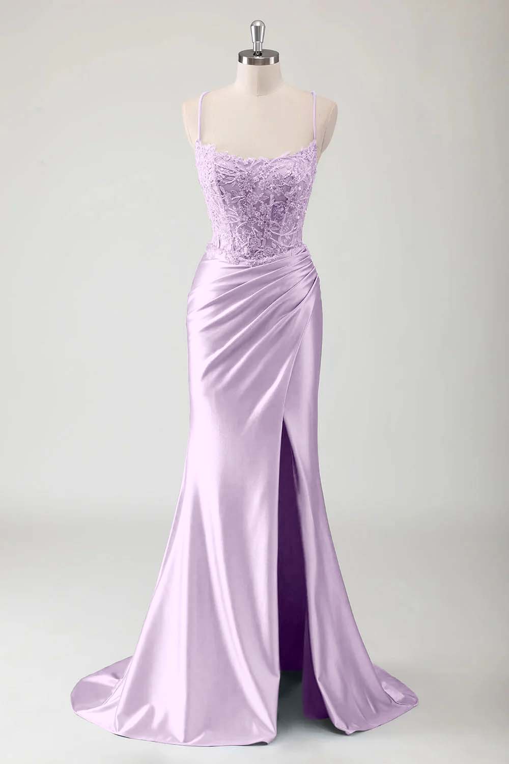 Spaghetti Strap Sleeveless Long High Split Prom Dress With Appliques BMBRIDE