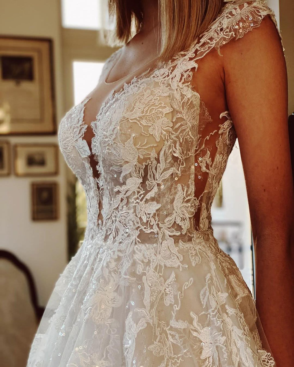 Short A-line Jewel Wedding Dress With Lace BM bride