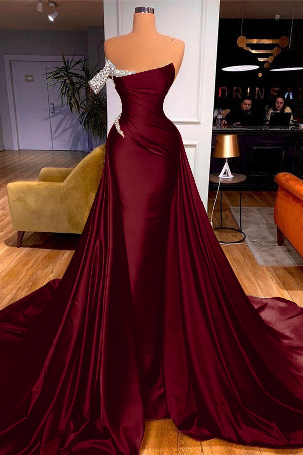 Sleeveless Beadings Mermaid Prom Dress One Shoulder With Detachable skirt BMBRIDE