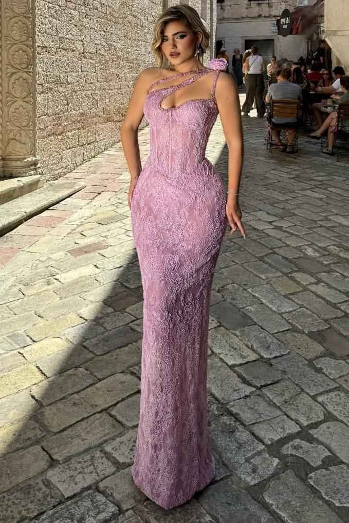 One Shoulder Sleeveless Long Mermaid Prom Dress With Appliques