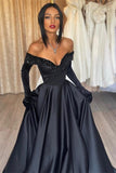 Black Off-the-Shoulder Mermaid Prom Dress with Gloves BM bride