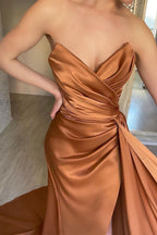 Brown Sweetheart Sleeveless Mermaid Prom Dress with Split and Ruffles BM bride