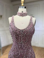 Luxurious Square Beaded Embroidered Formal Evening Dress with Slit BM bride