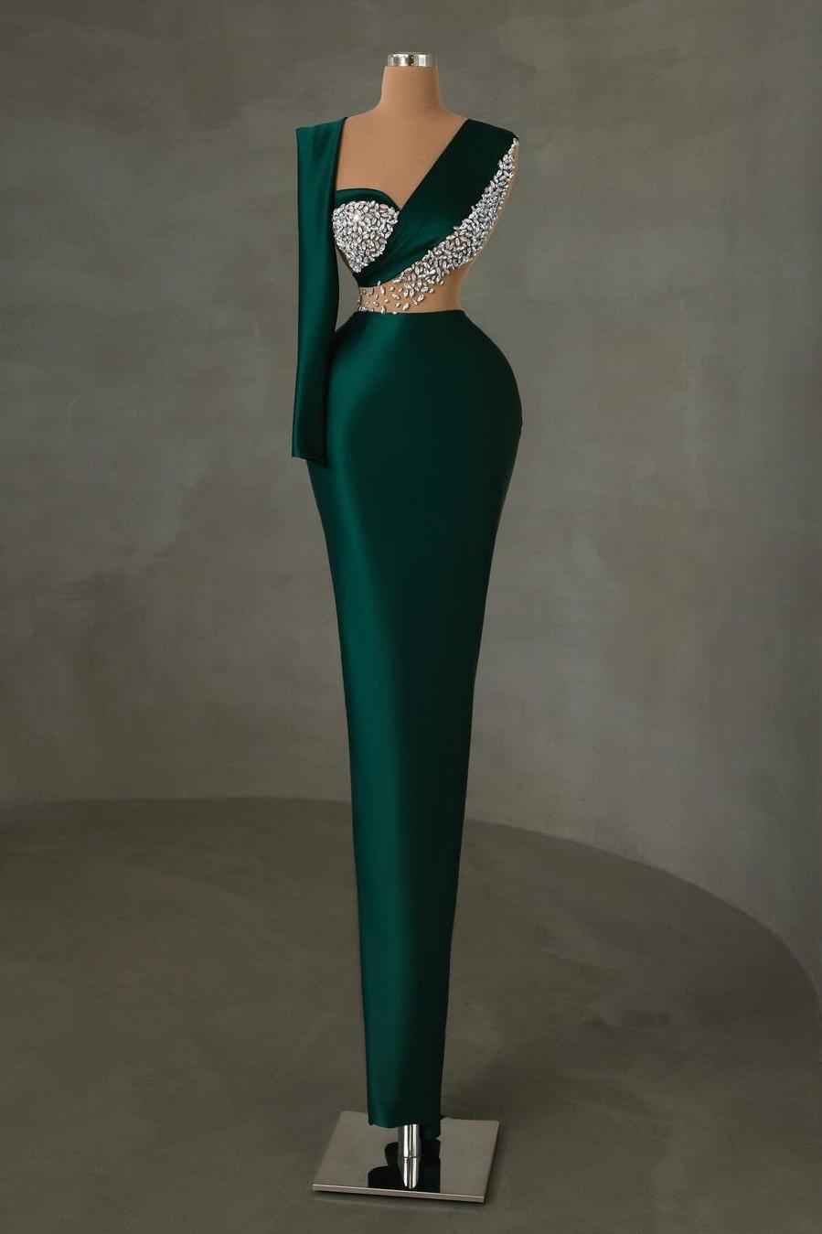 Stunning Dark Green Sweetheart Long Sleeve Long Prom Dress With Beadings