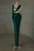 Stunning Dark Green Sweetheart Long Sleeve Long Prom Dress With Beadings