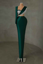 Stunning Dark Green Sweetheart Long Sleeve Long Prom Dress With Beadings