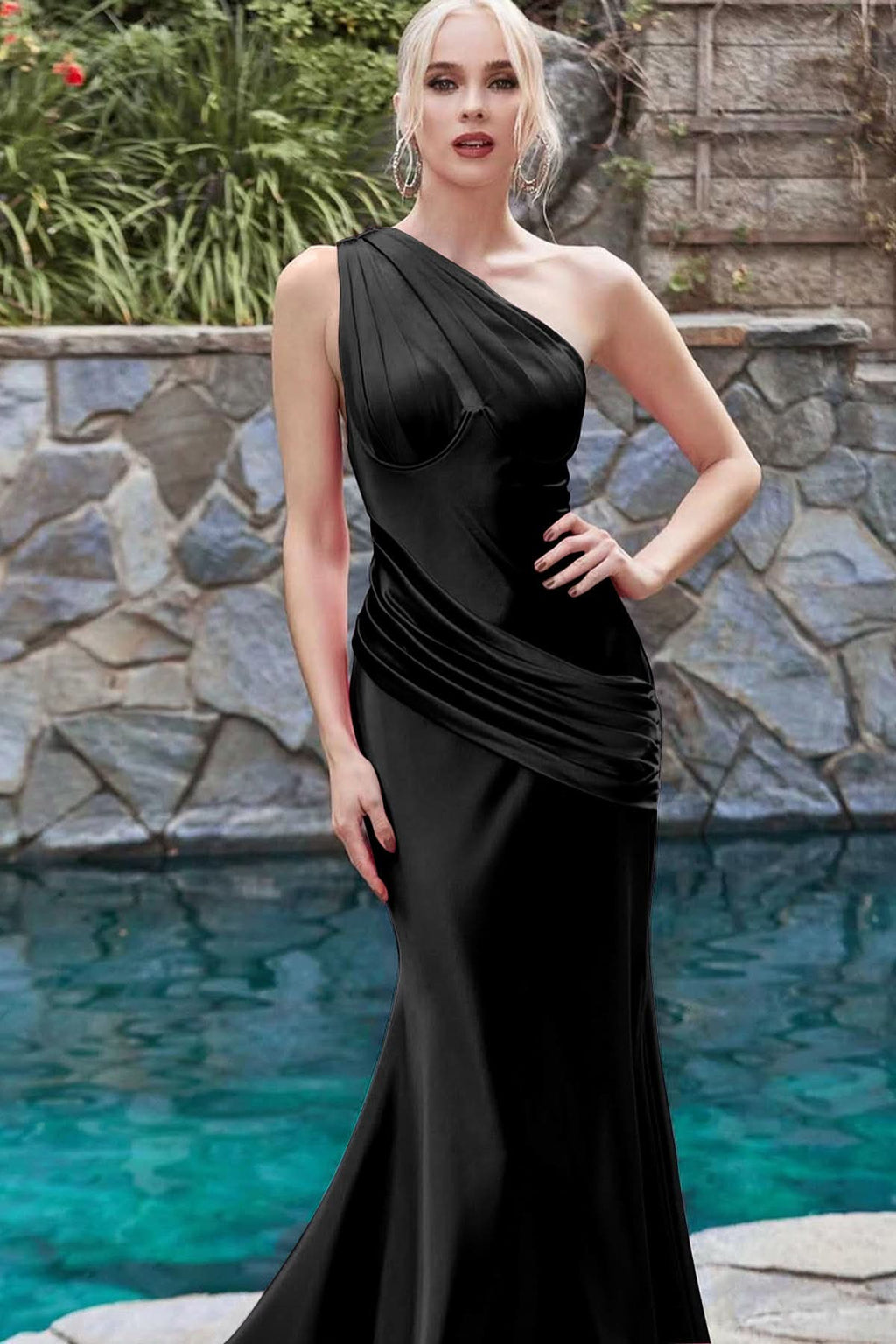Elegant One-Shoulder Sleeveless Mermaid Prom Dress BM bride
