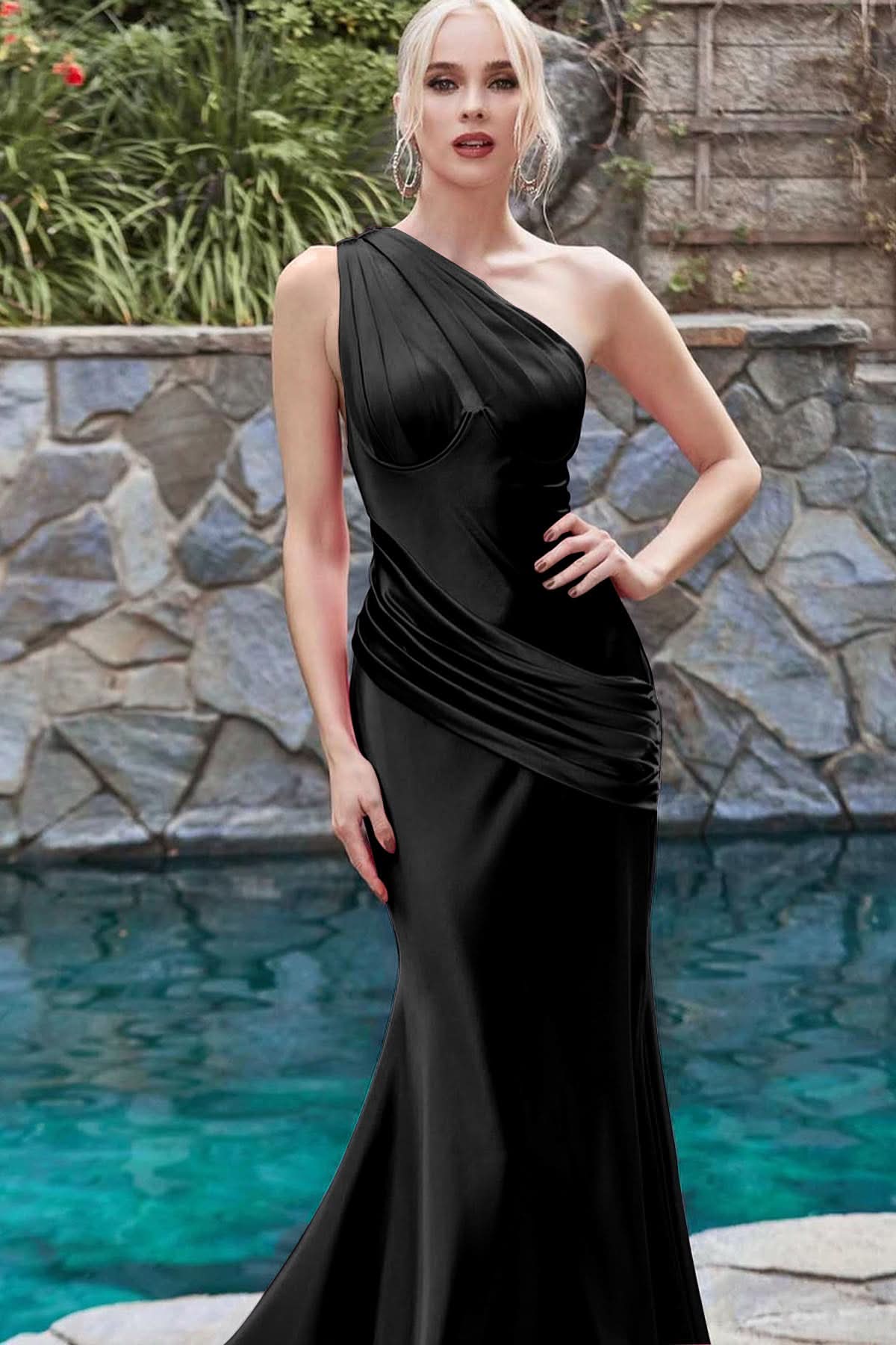 Elegant One-Shoulder Sleeveless Mermaid Prom Dress BM bride