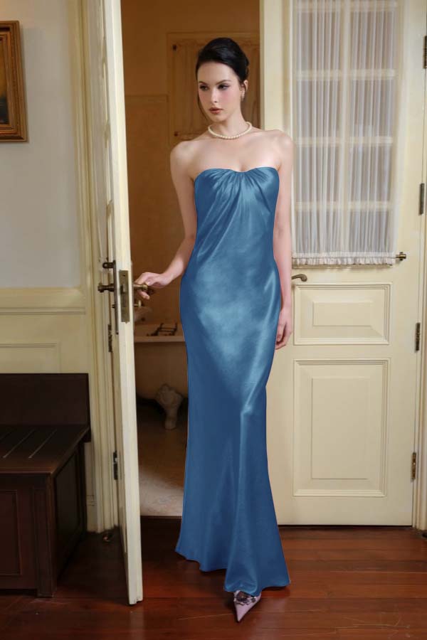 Chic Strapless Sleeveless Long Mermaid Prom Dress With Pleated BMBRIDE