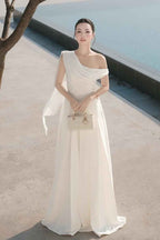 Charming One Shoulder Sleeveless Long Prom Dress With Pleated