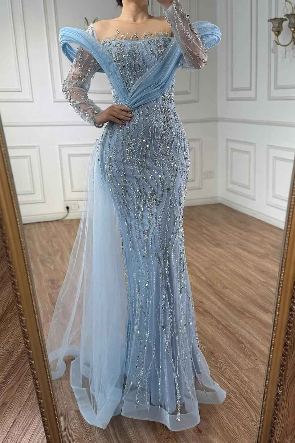 Off the Shoulder Long Sleeves Long Prom Dress With Appliques