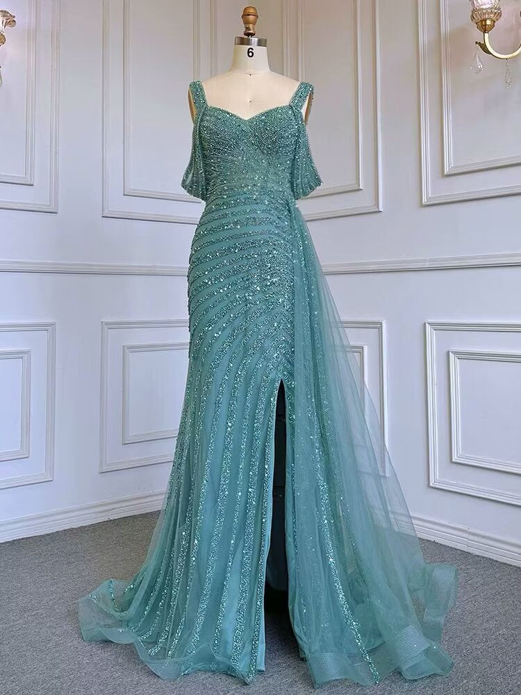 Elegant Beaded Mermaid Party Dress with Sequins BM bride