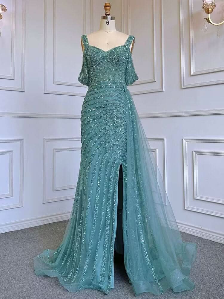 Elegant Beaded Mermaid Party Dress with Sequins BM bride