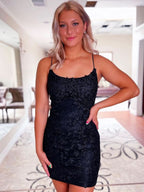 Chic Sheath Spaghetti Straps Lace Homecoming Dress BM bride