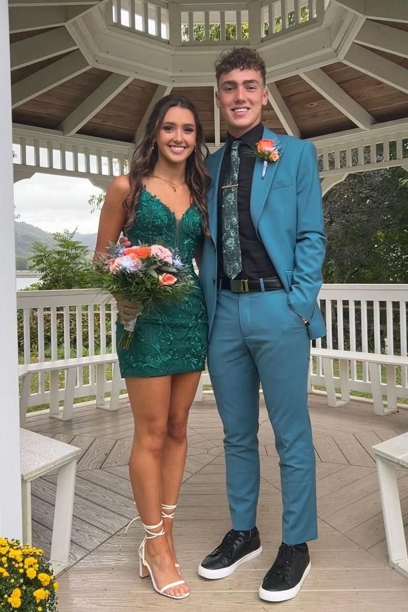 Chic Dark Green Lace Bodycon Short Homecoming Dress BM bride