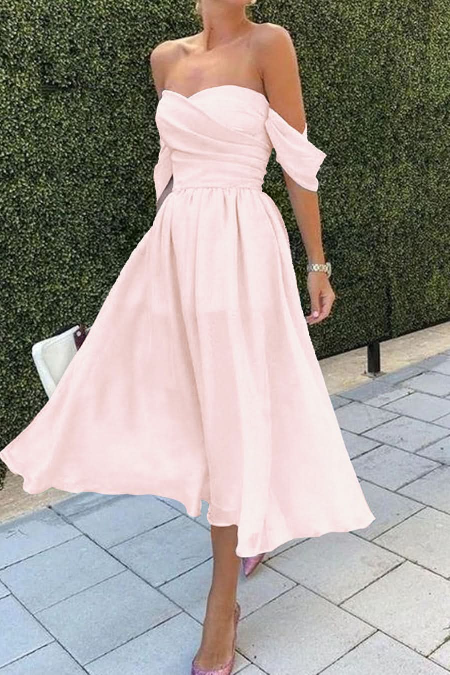 Baby Blue Off-The-Shoulder Short Evening Dress with Strapless BM bride