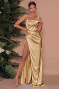 One-Shoulder Sleeveless Long Slit Mermaid Evening Dress BM bride