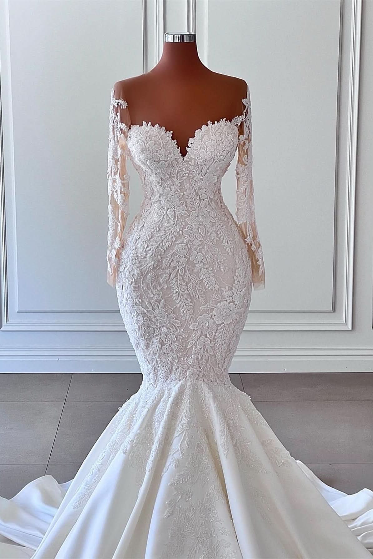 Sweetheart Long Sleeve Mermaid Wedding Dress with Applique BM bride