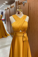 Elegant Strapped A-Line Long Prom Dress with Halter BM bride