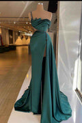 One Shoulder Sleeveless Mermaid Split Long Prom Dress With Beading