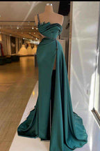 One Shoulder Sleeveless Mermaid Split Long Prom Dress With Beading