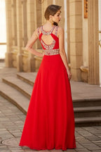 Red Halter Prom Dress with Split and Crystals BM bride