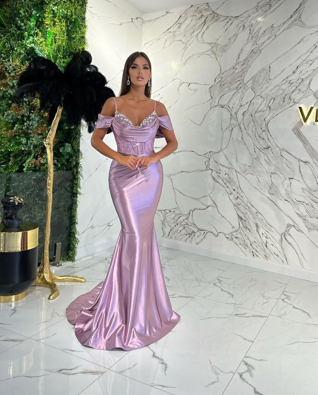 Spaghetti-Straps Sweetheart Mermaid Evening Dress with Sequins Online BM bride