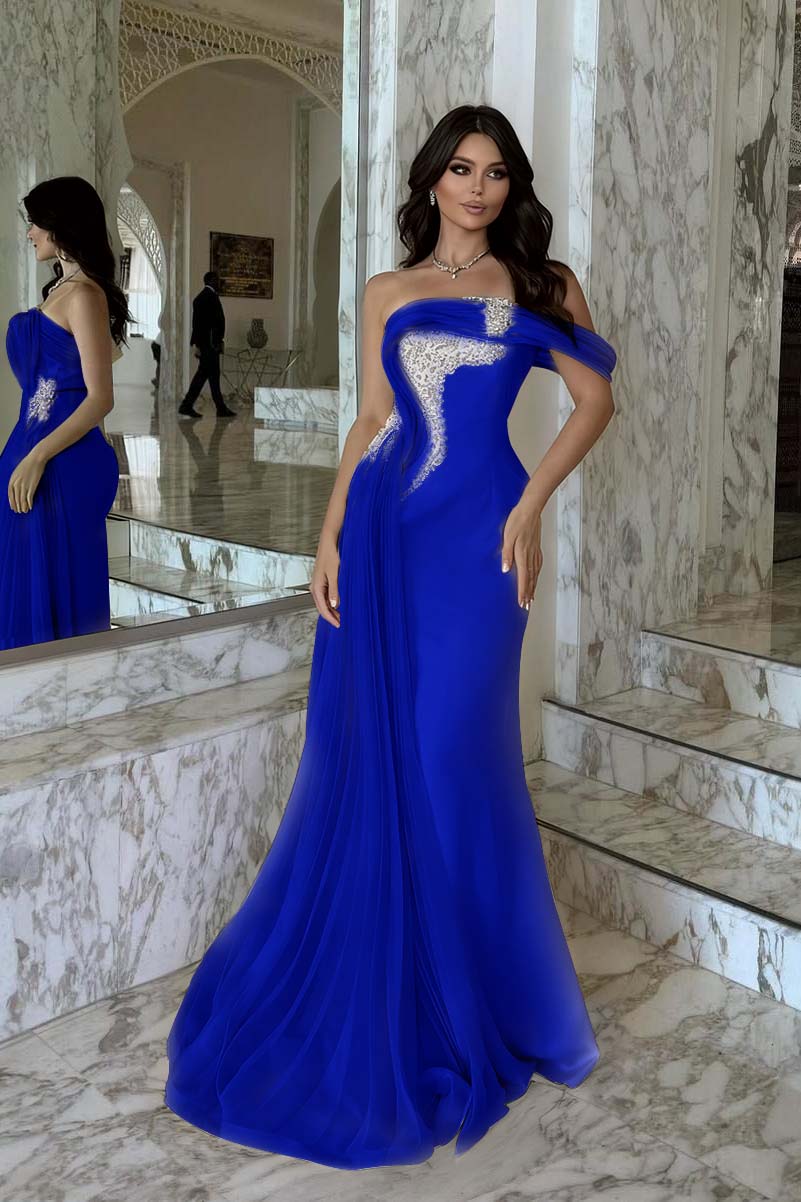 One Shoulder Sleeveless Long Mermaid Prom Dress With Beading BMBRIDE