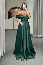 Spaghetti-Straps Off-the-Shoulder A-Line Lace-Up Back Long Evening Dress BM bride