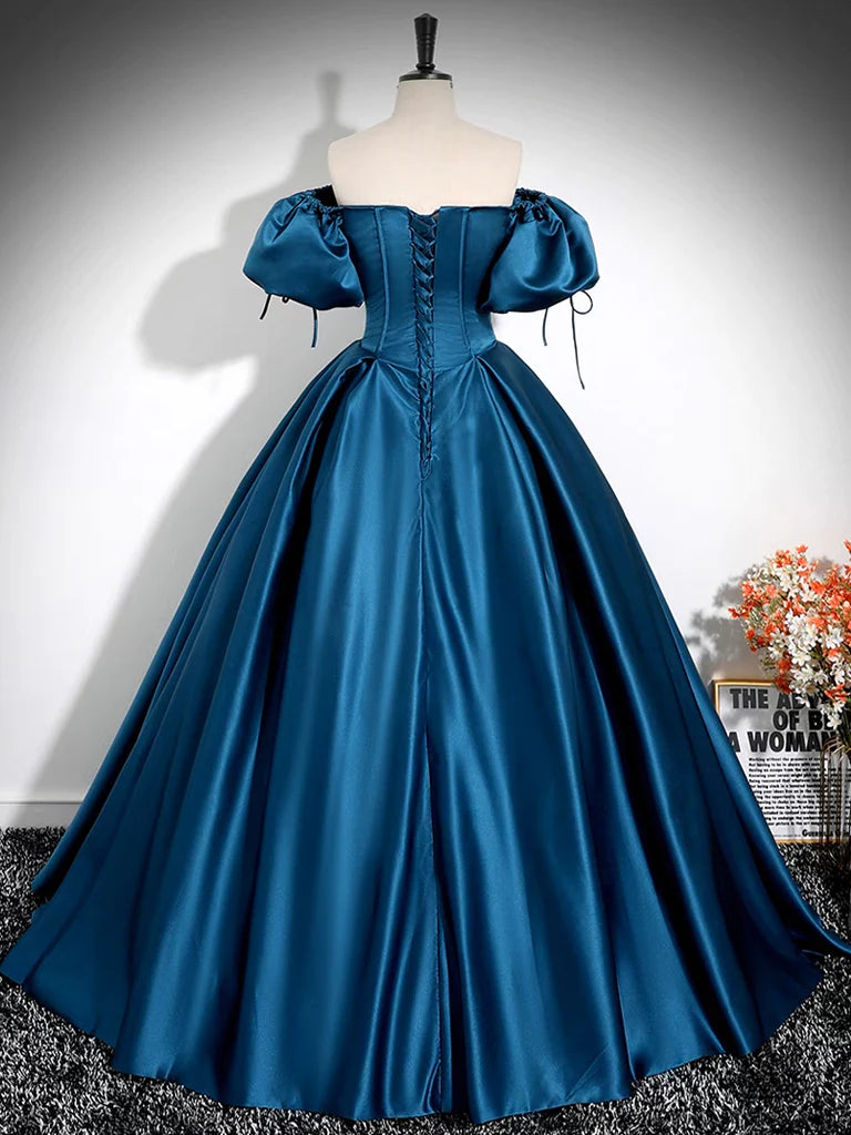 Royal Blue A-Line Pleated Off-The-Shoulder Prom Dress BM bride
